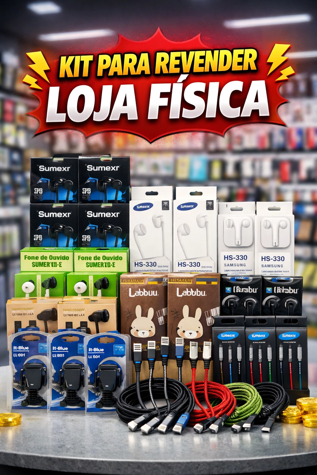 Kit acessórios e eletrônicos para loja física, Premium