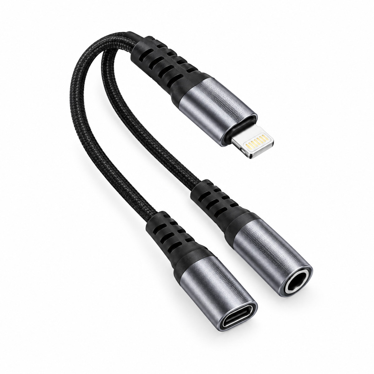 Adaptador 2 em 1 para fone e carregamento
