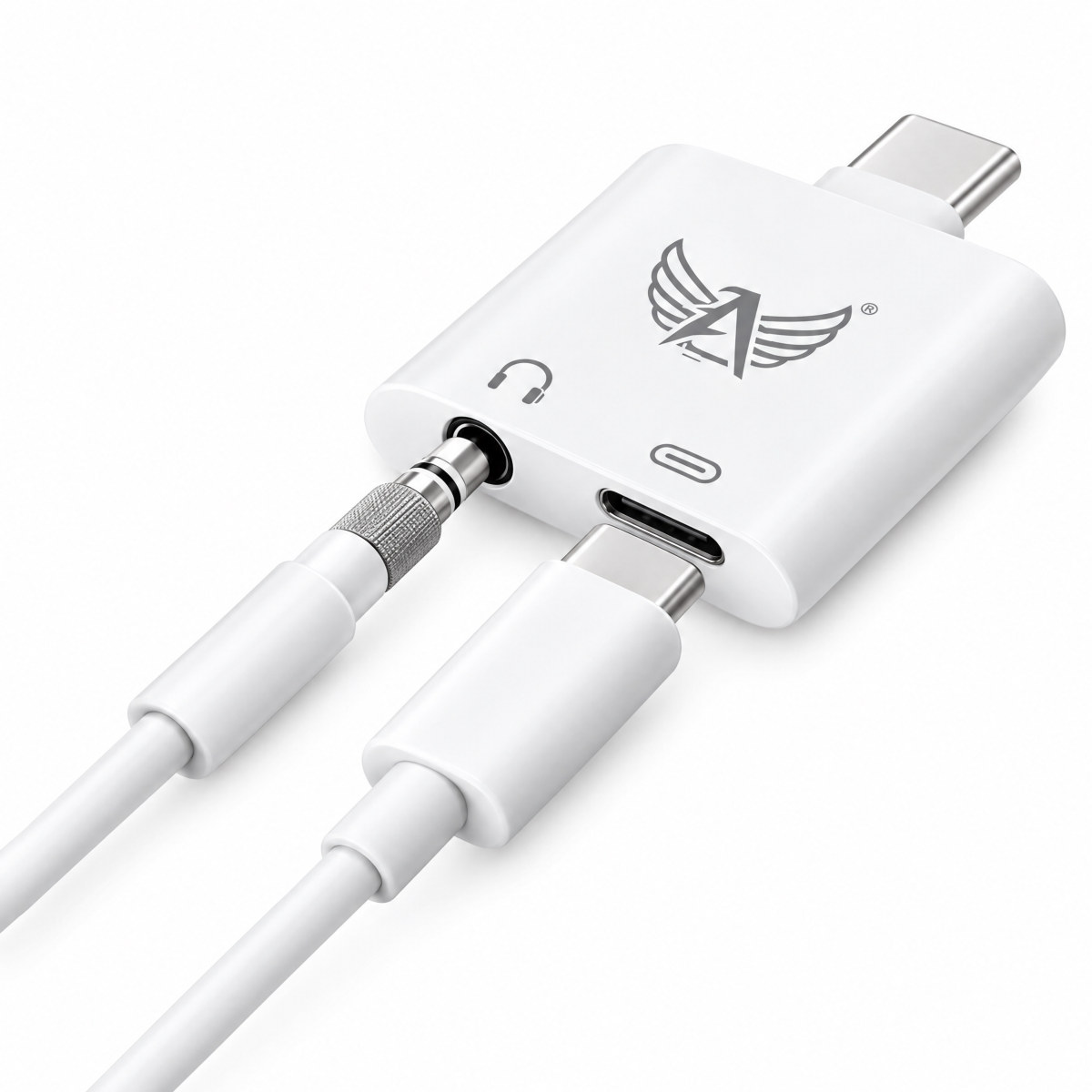Adaptador USB-C para fone P2 e carregamento