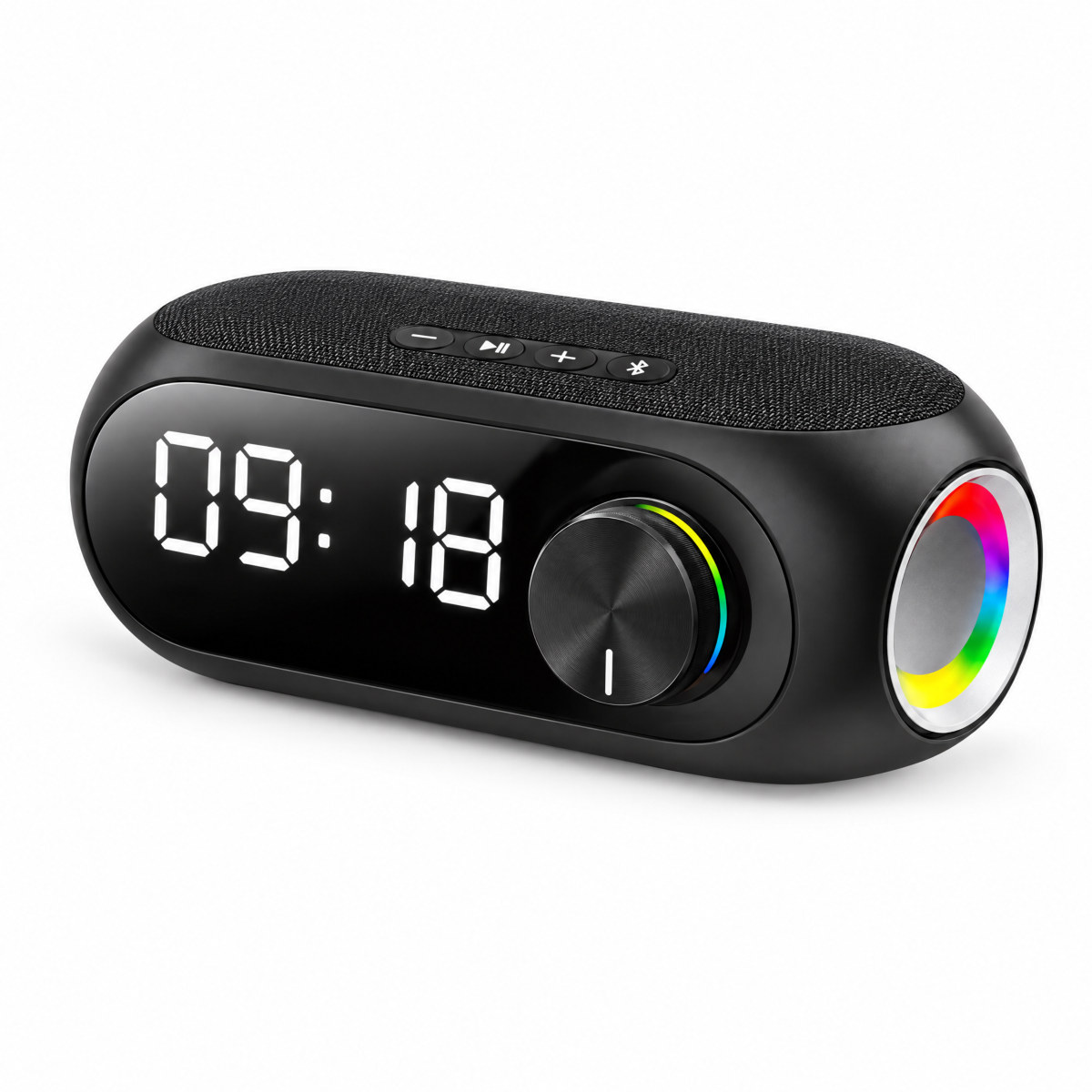 Caixa de som Bluetooth com relógio e despertador