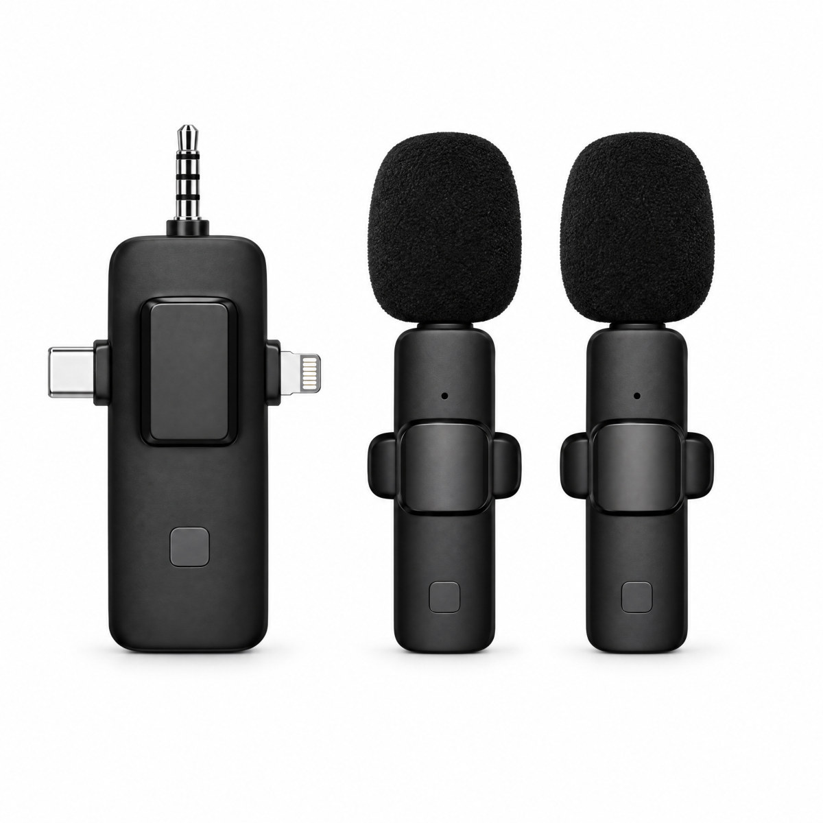 Microfone de lapela sem fio 3 em 1 com 2 microfones