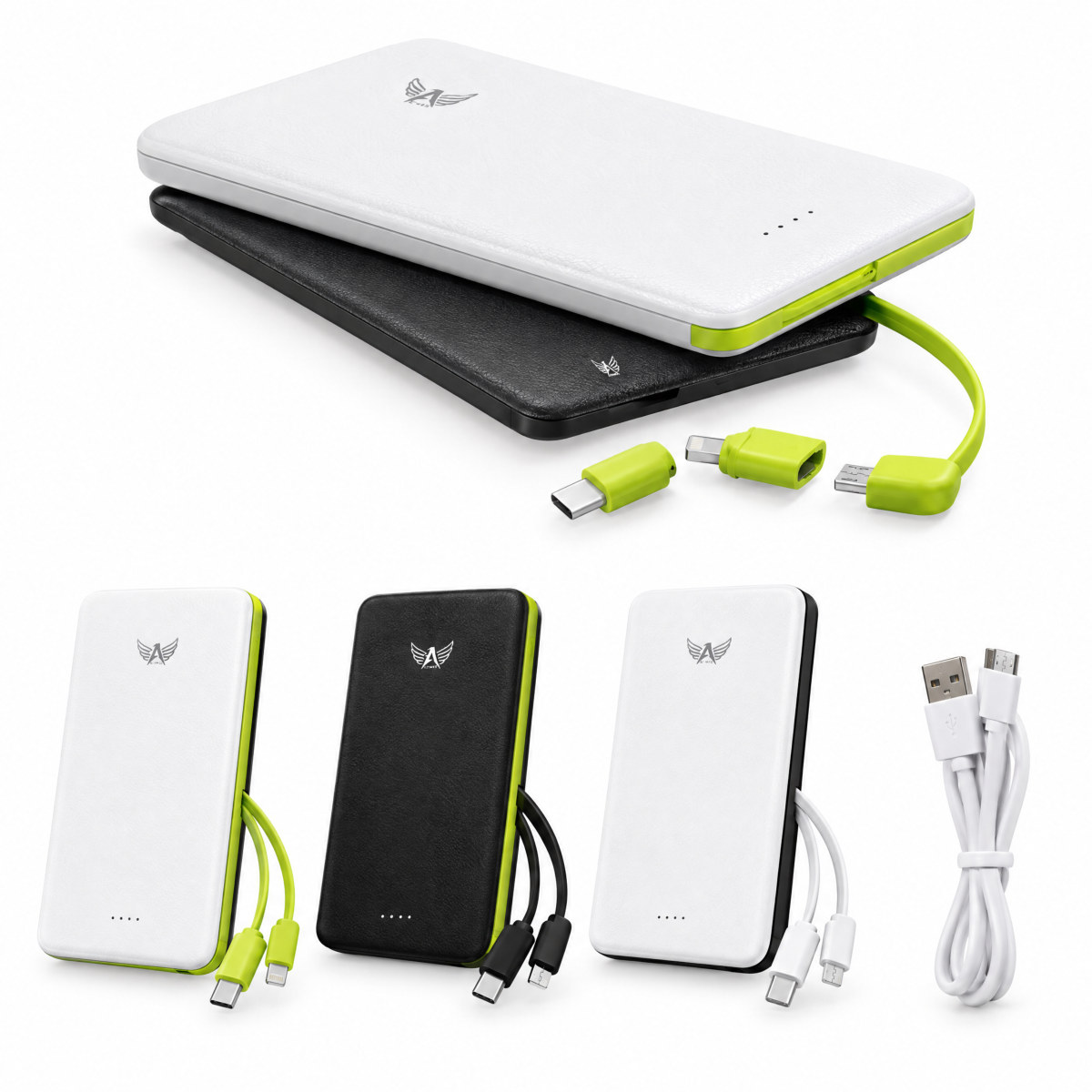 Carregador portátil 10.000 mAh com cabos embutidos