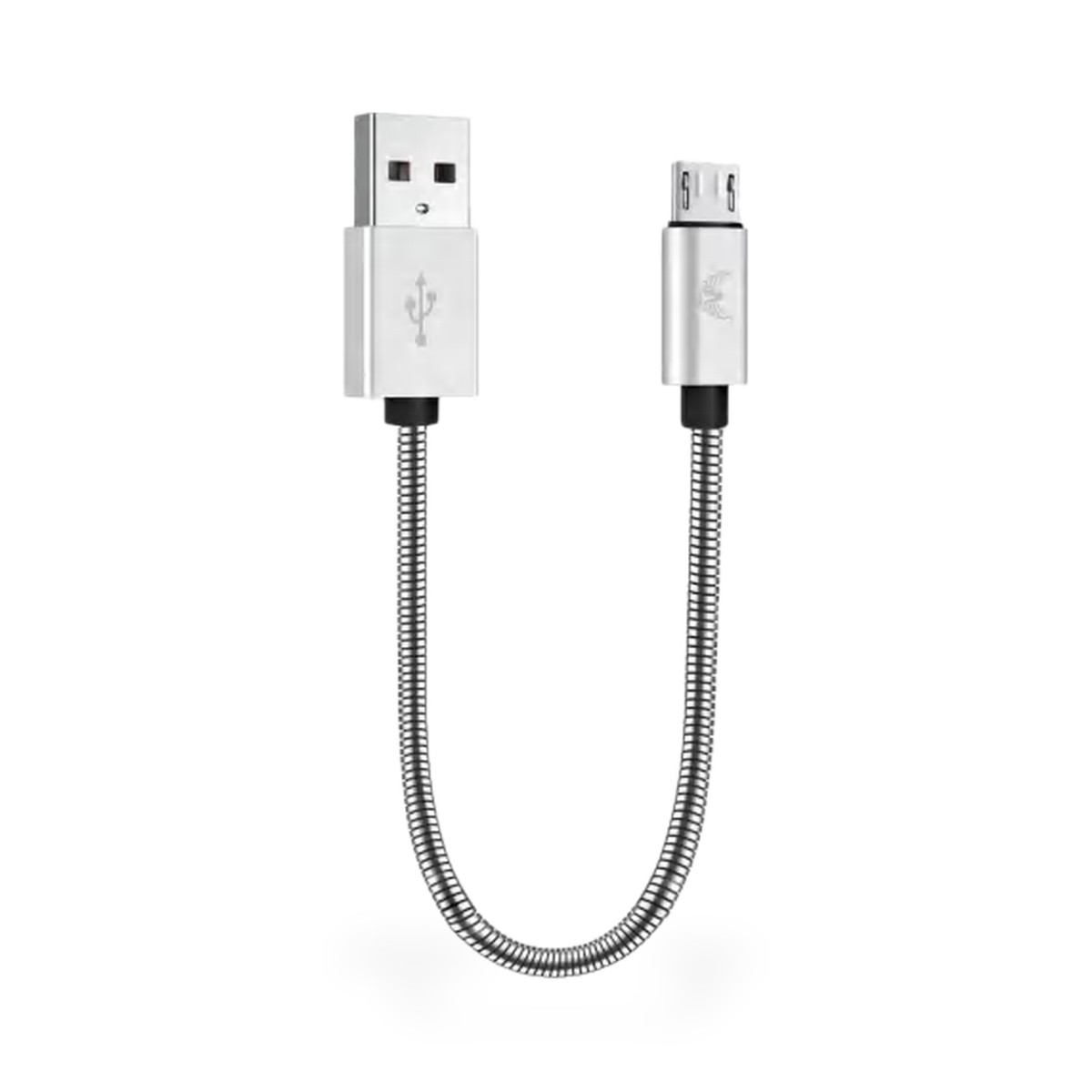 Cabo micro USB (V8) curto com capa de mola metálica, 24 cm