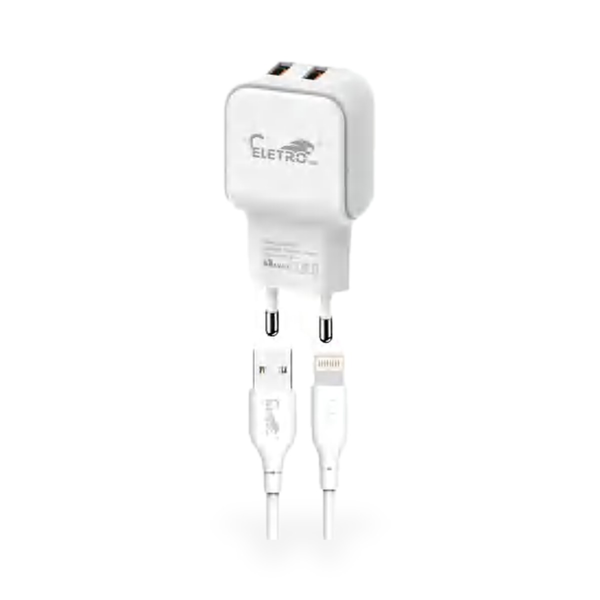 Carregador de tomada 2 USB 25W bivolt com cabo Lightning, 1 m, moldura cinza