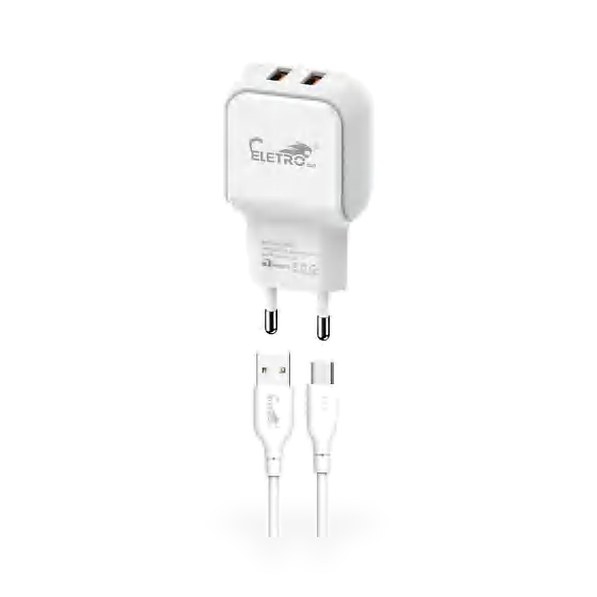 Carregador de tomada 2 USB 25W bivolt com cabo USB-C, 1 m, moldura cinza