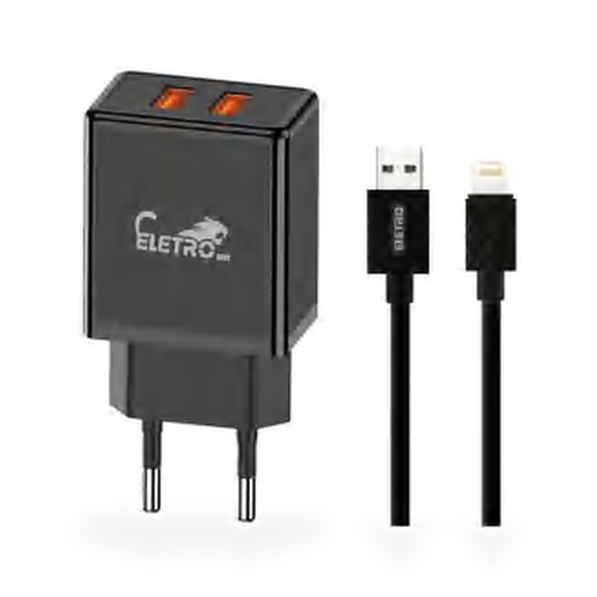 Carregador de tomada 2 USB 25W bivolt com cabo Lightning, 1 m, preto