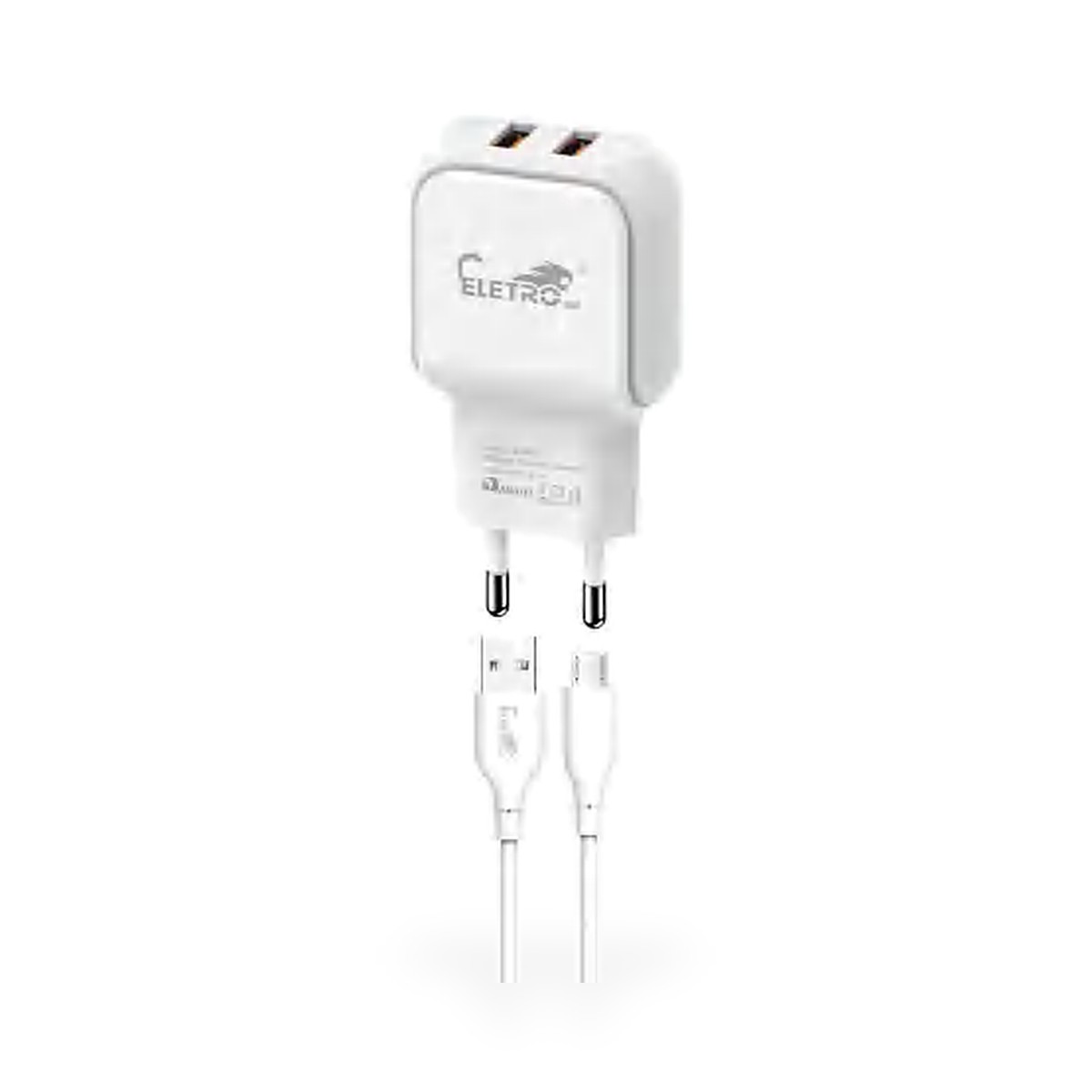 Carregador de tomada 2 USB 25W bivolt com cabo micro USB (V8), 1 m, branco