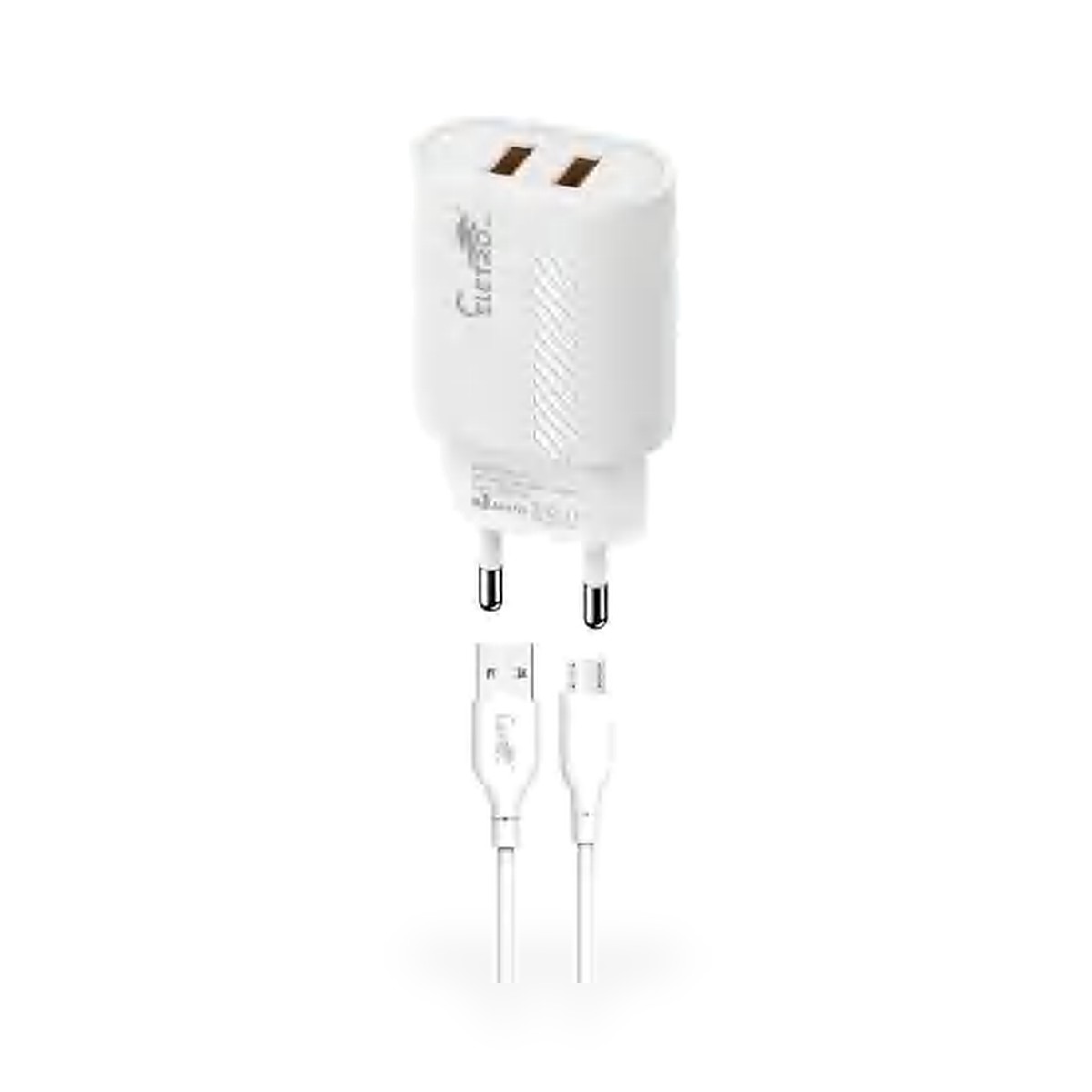 Carregador de tomada 2 USB 25W bivolt com cabo micro USB (V8), 1 m, texturizado