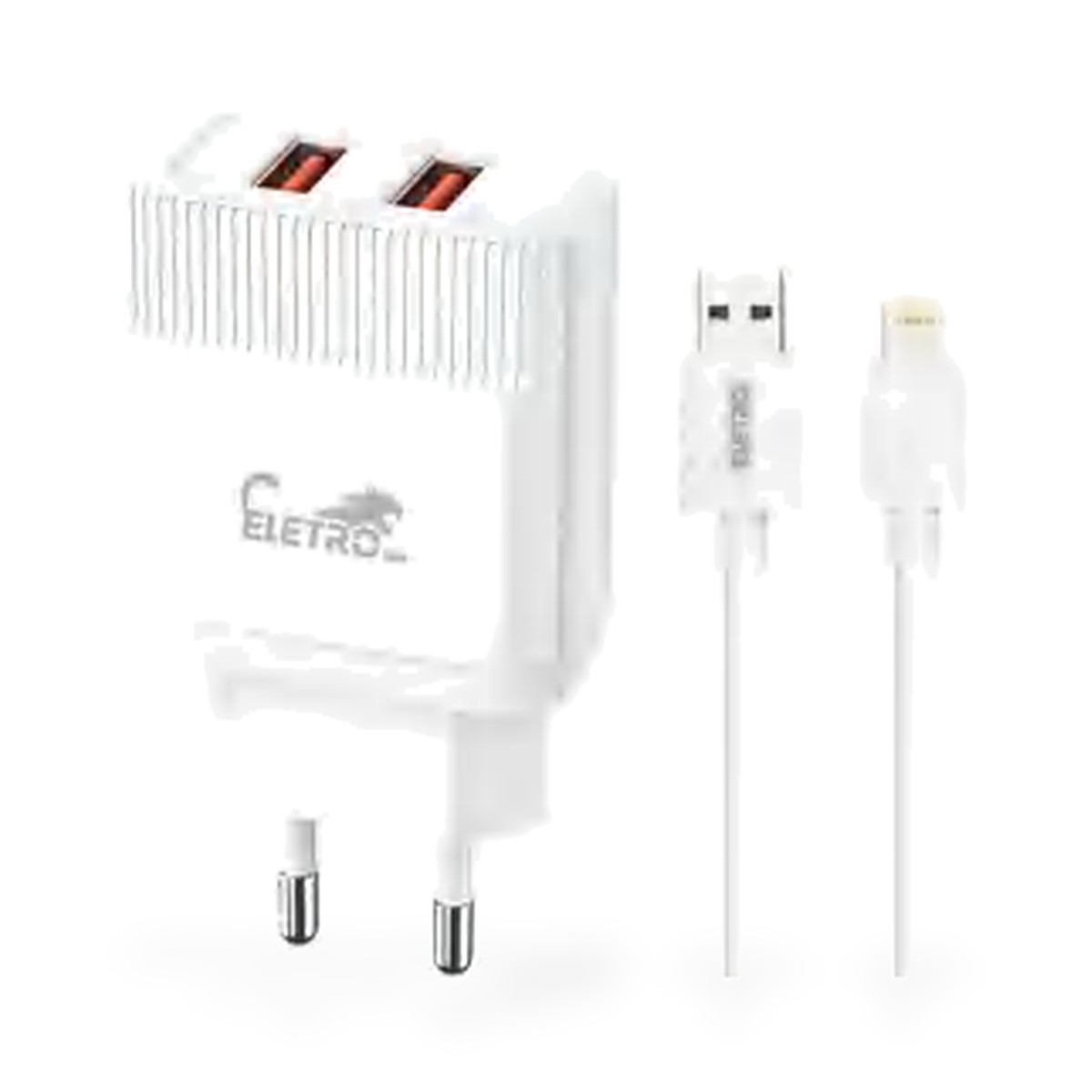 Carregador de tomada 2 USB 5,1A 25W com cabo Lightning, 1 m, branco