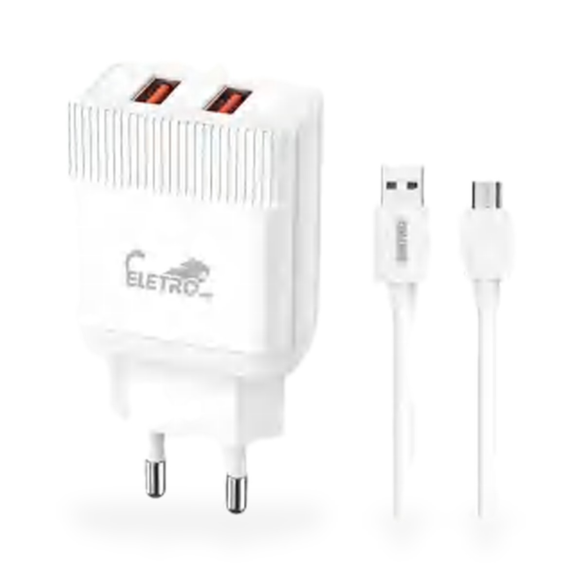 Carregador de tomada 2 USB 5,1A 25W com cabo micro USB (V8), 1 m, branco