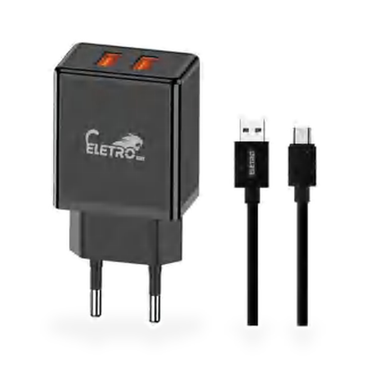 Carregador de tomada 2 USB 5,1A 25W com cabo micro USB (V8), 1 m, preto