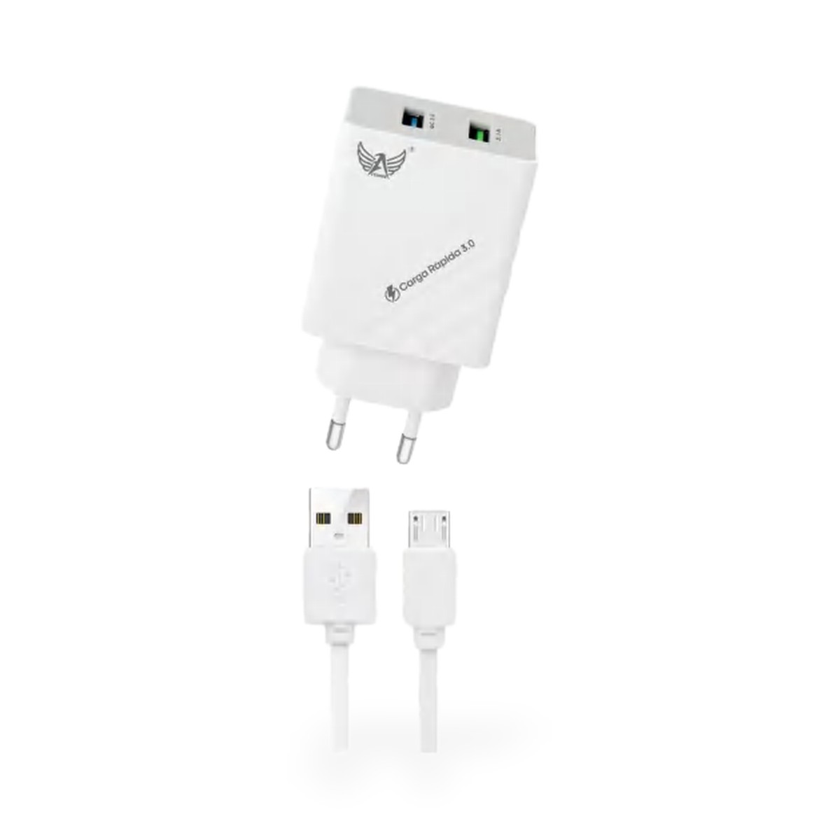 Carregador de tomada 2 USB 6A 36W com cabo micro USB (V8), 1 m