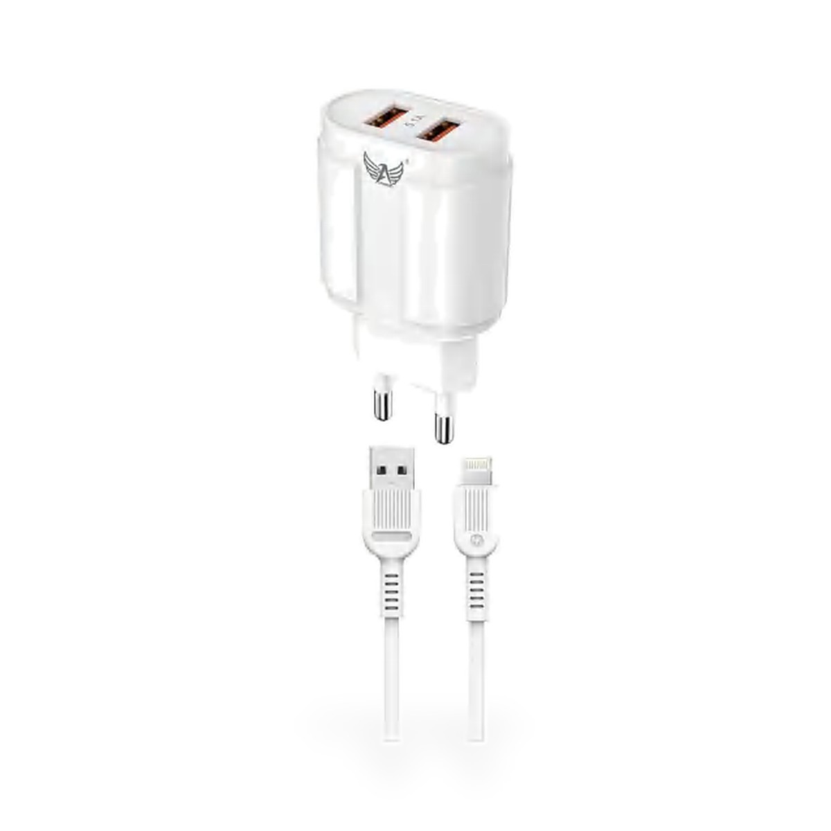 Carregador de tomada 2 USB com cabo Lightning 5,1A, 1 m, design arredondado