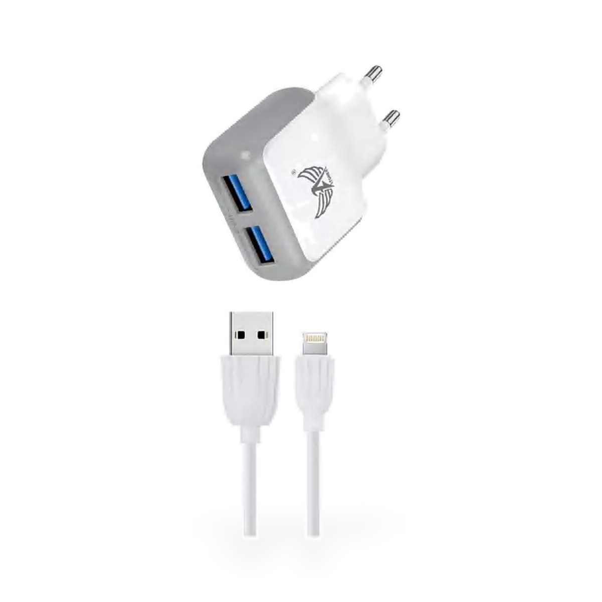 Carregador de tomada 2 USB com cabo Lightning 3,1A, 1 m