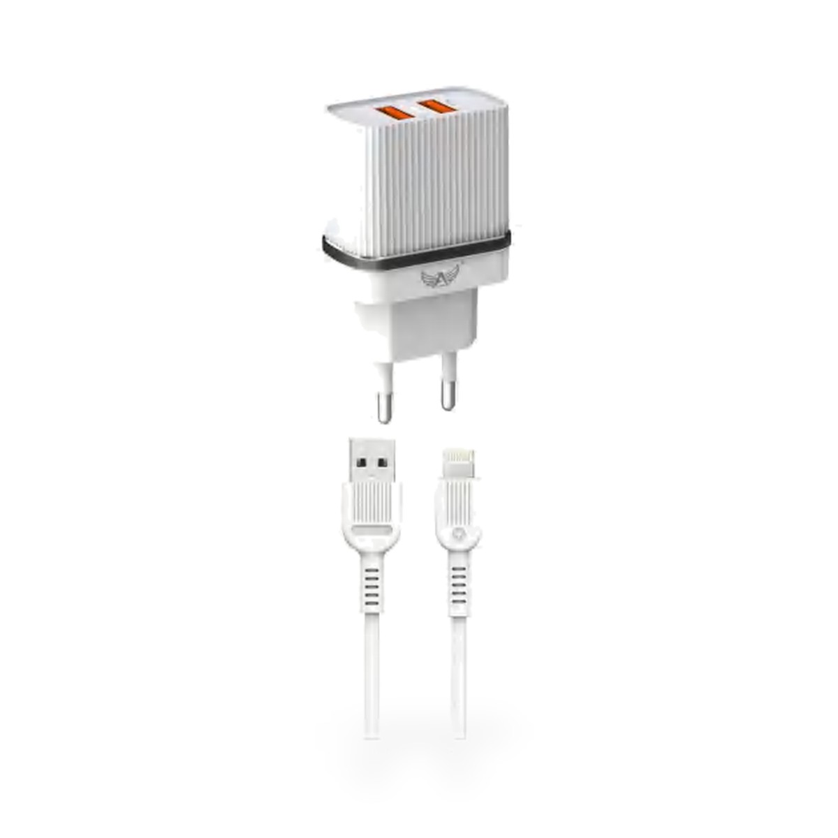 Carregador de tomada 2 USB com cabo Lightning 5,1A, 1 m, corpo frisado