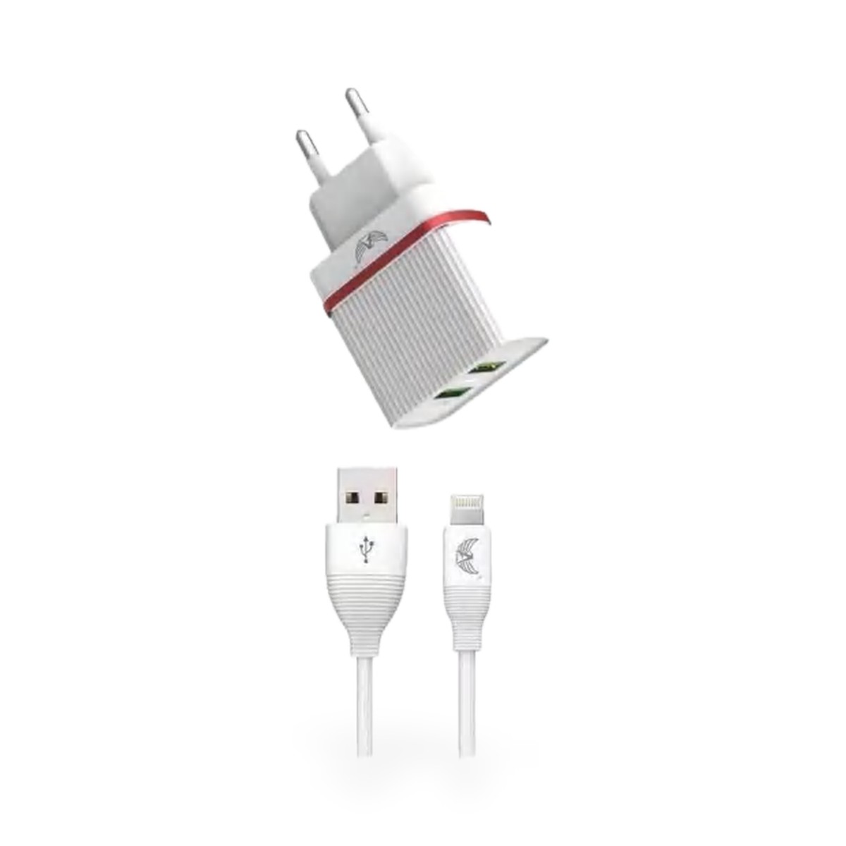 Carregador de tomada 2 USB com cabo Lightning 5,1A, 1 m, faixa vermelha