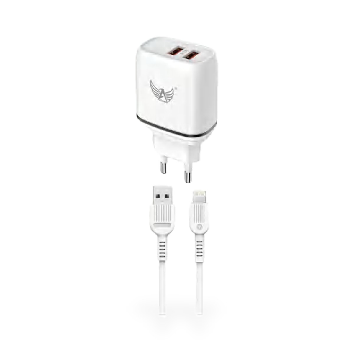 Carregador de tomada 2 USB com cabo Lightning 5,1A, 1 m, filete preto