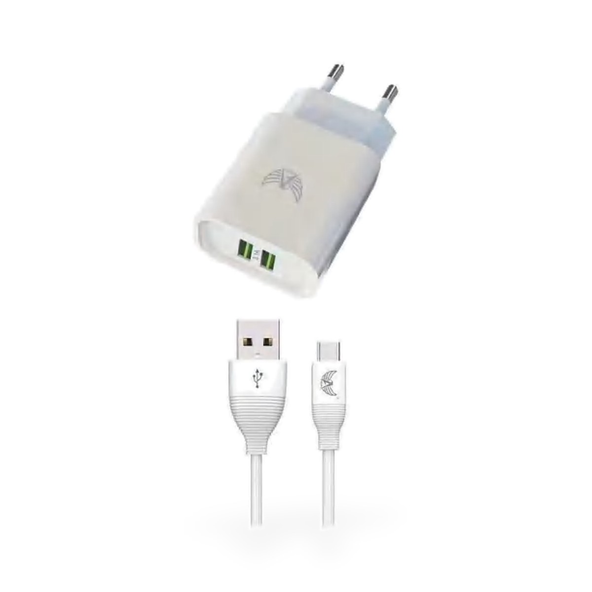 Carregador de tomada 2 USB com cabo USB-C 3,1A, 1 m