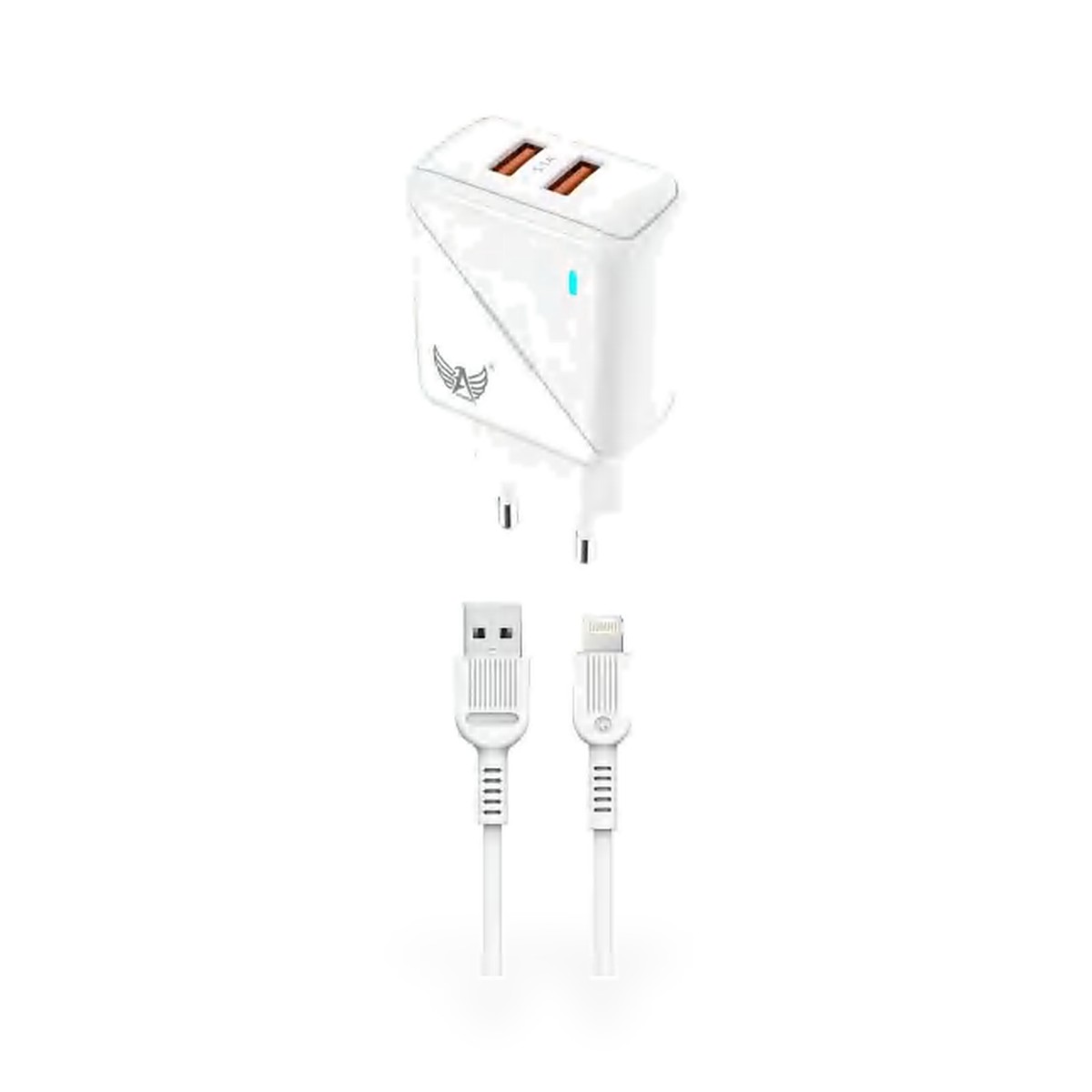 Carregador de tomada 2 USB com LED e cabo Lightning 5,1A, 1 m