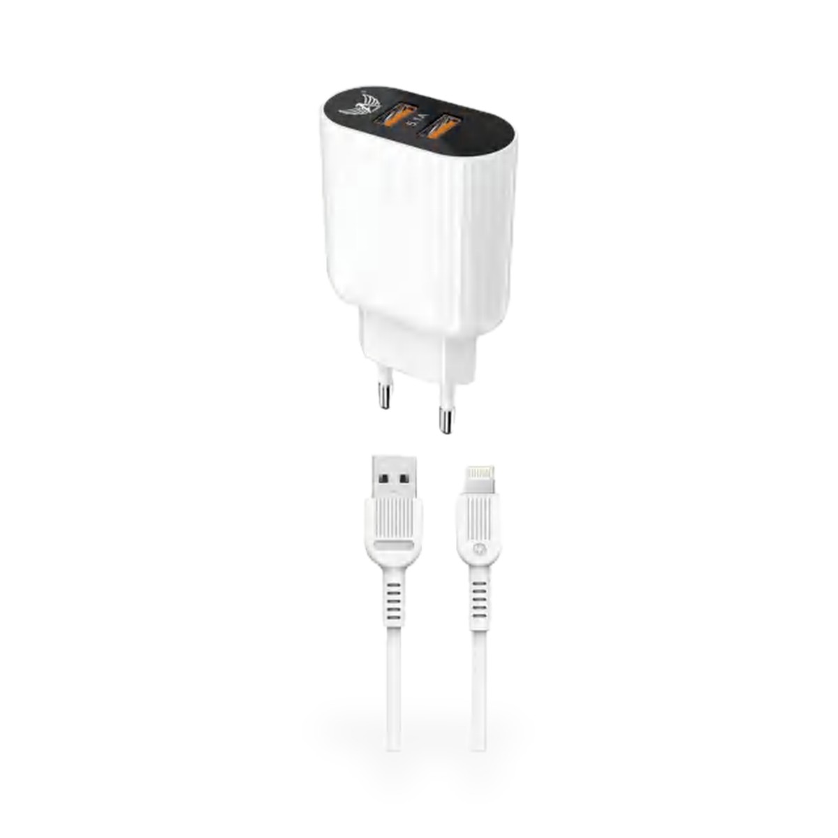 Carregador de tomada 2 USB com topo preto e cabo Lightning 5,1A, 1 m
