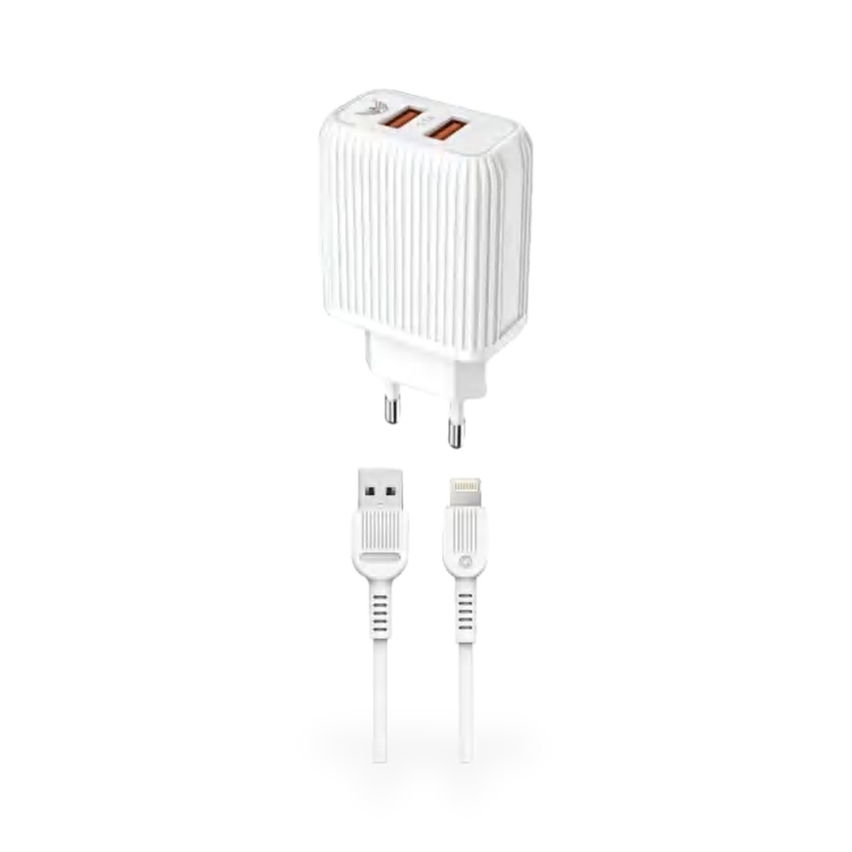 Carregador de tomada 2 USB frisado com cabo Lightning 5,1A, 1 m