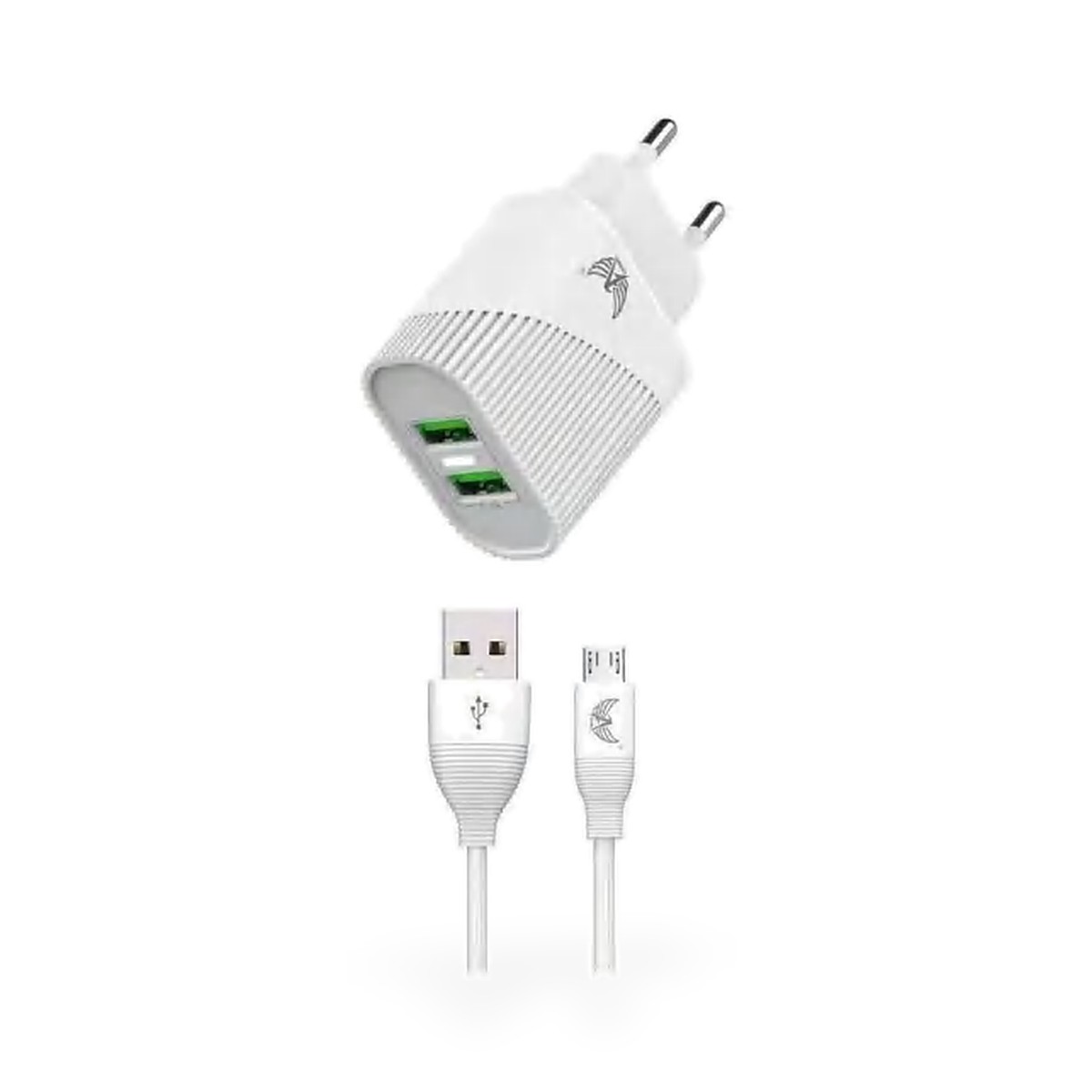 Carregador de tomada 2 USB frisado com cabo micro USB (V8) 5,1A, 1 m