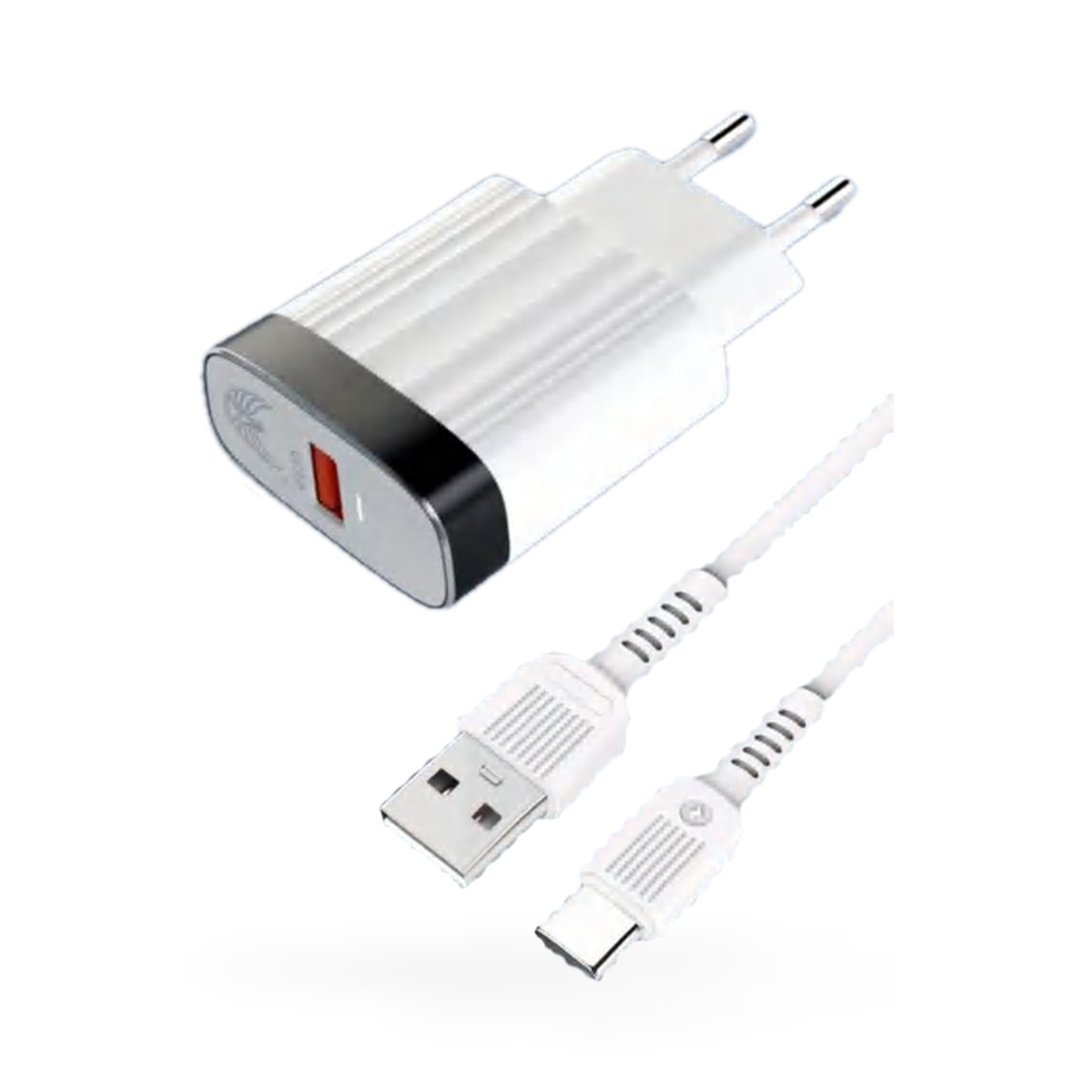 Carregador de tomada QC 3.0 com cabo USB-C, 1 m, faixa preta, embalagem azul