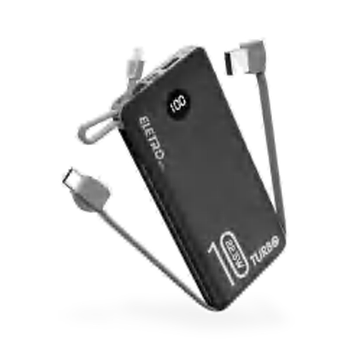 Carregador portátil 10.000 mAh 22,5W com 4 cabos embutidos, visor redondo
