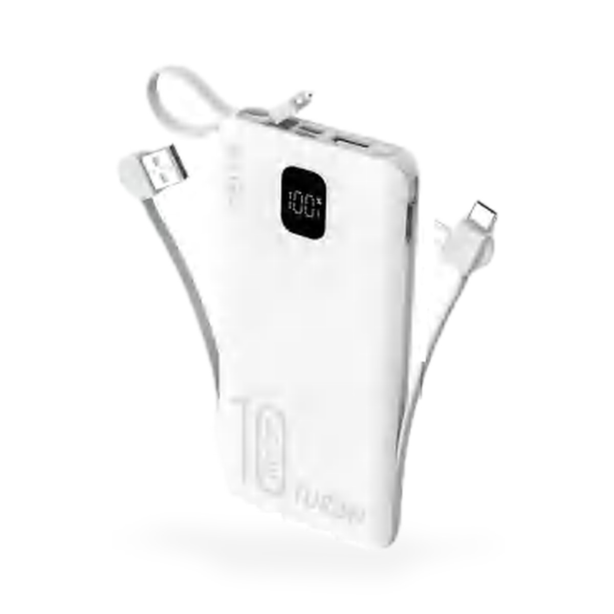 Carregador portátil 10.000 mAh 22,5W com 4 cabos embutidos, visor retangular