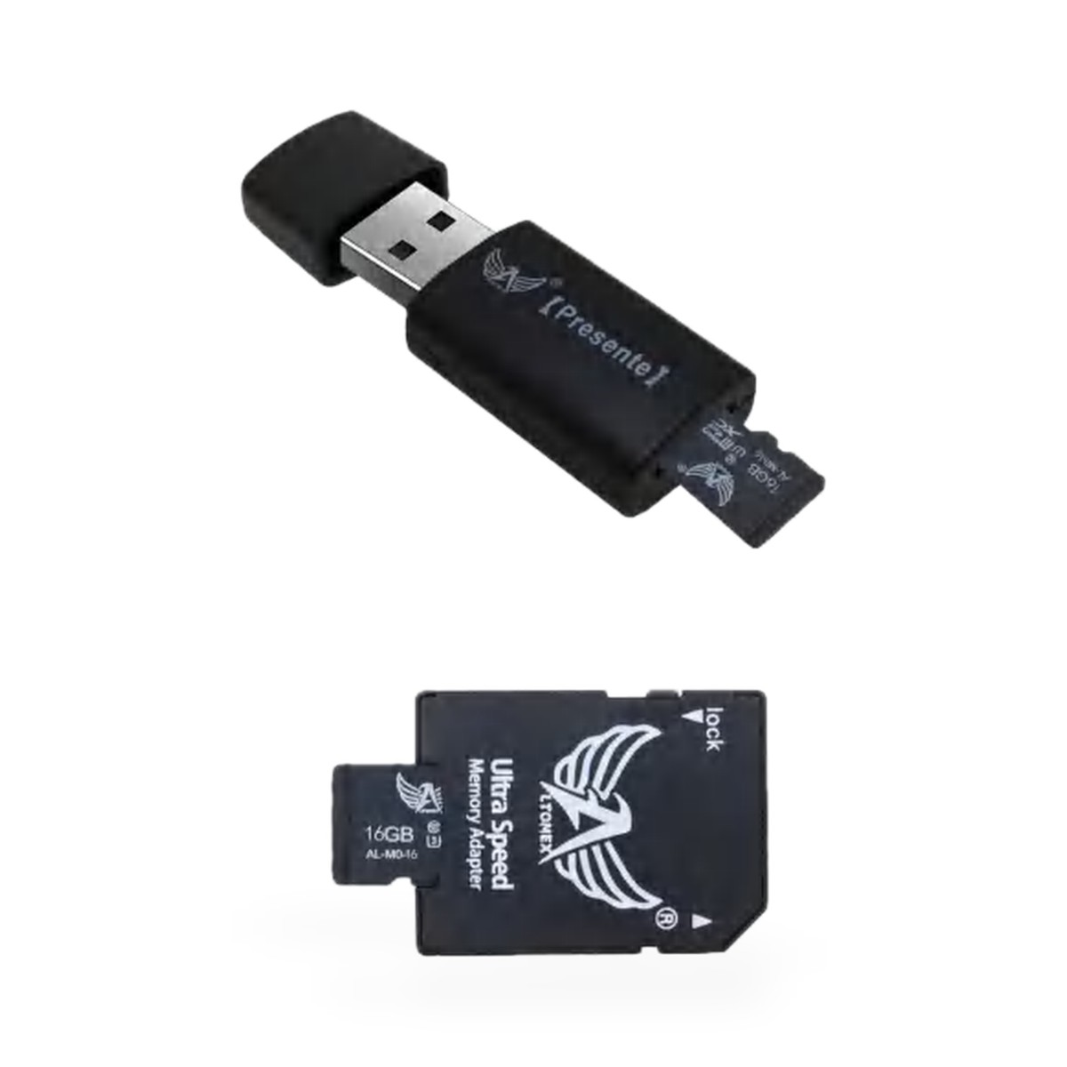 Cartão de memória micro SD com adaptador e leitor USB, 16 GB