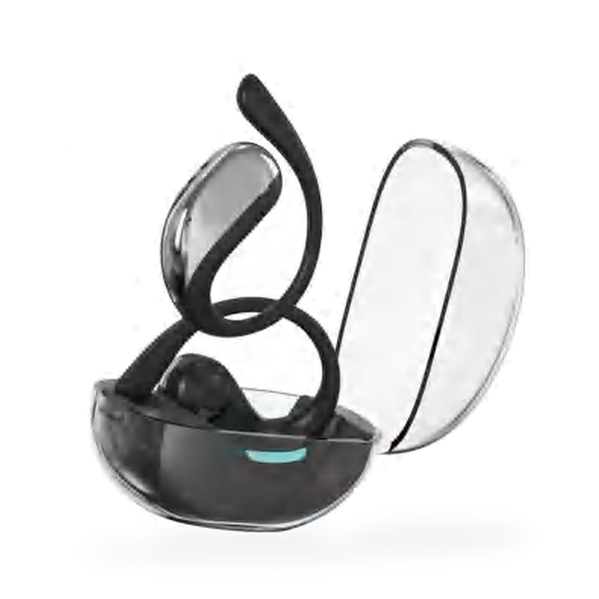 Fone Bluetooth de gancho com estojo arredondado transparente, entrada USB-C