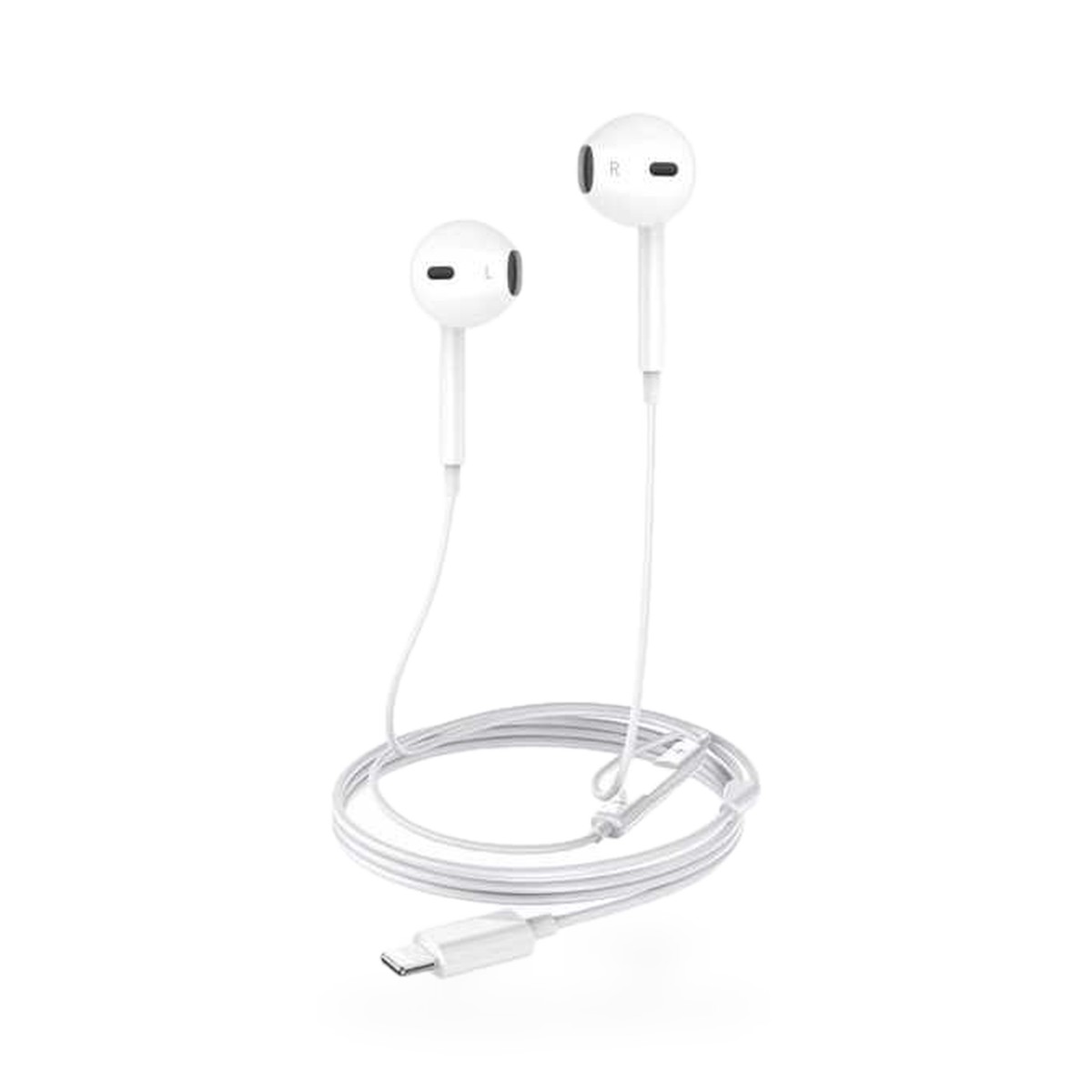 Fone de ouvido com fio Lightning e microfone, estojo transparente