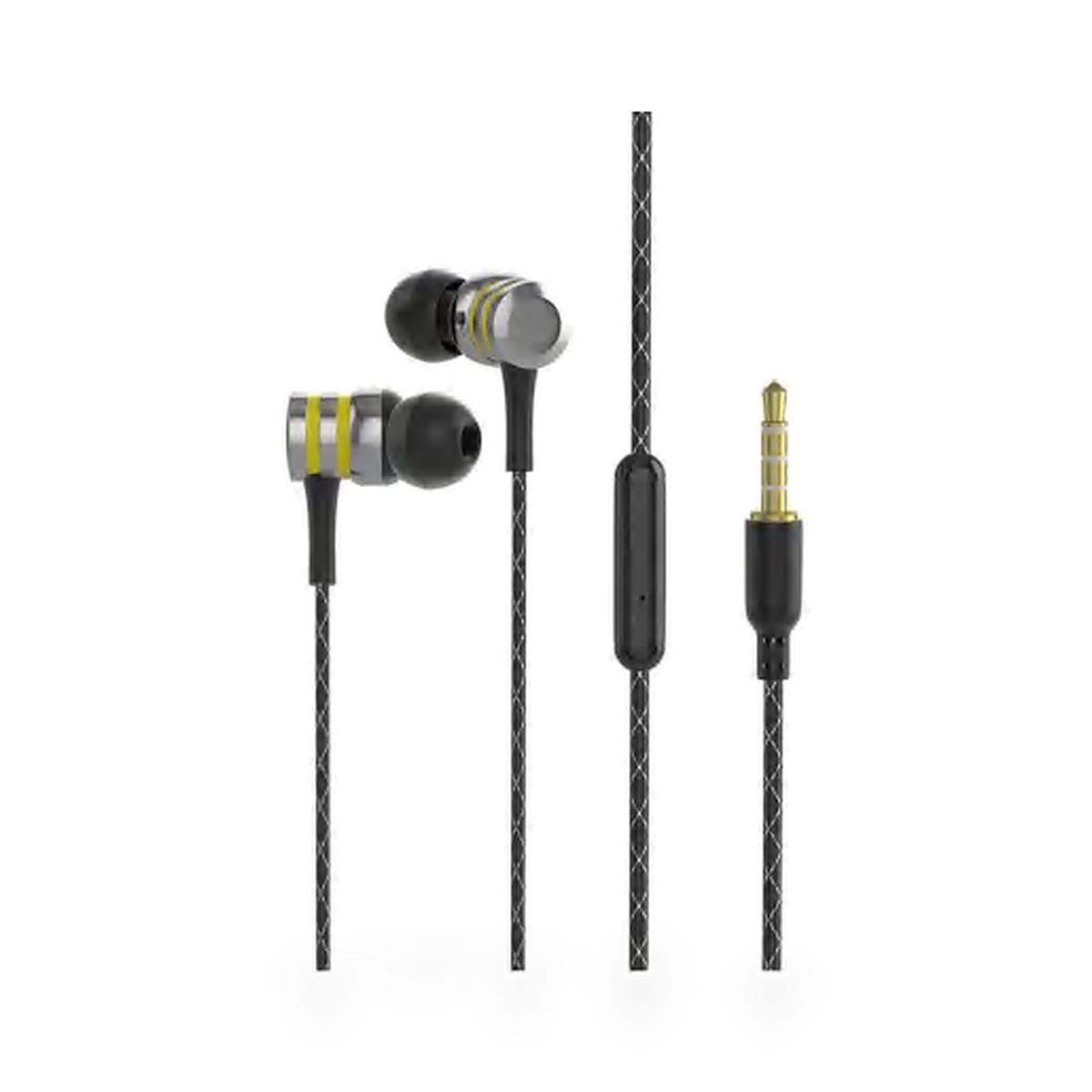 Fone de ouvido com fio P2 e microfone, acabamento metalizado, cores sortidas