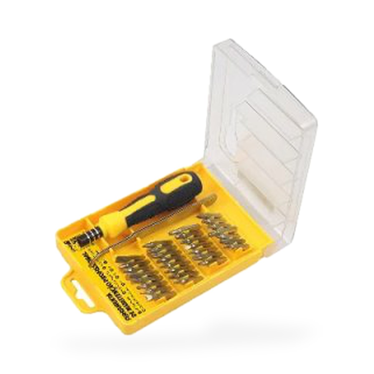 Jogo de chave de fenda 32 peças em estojo amarelo com tampa transparente