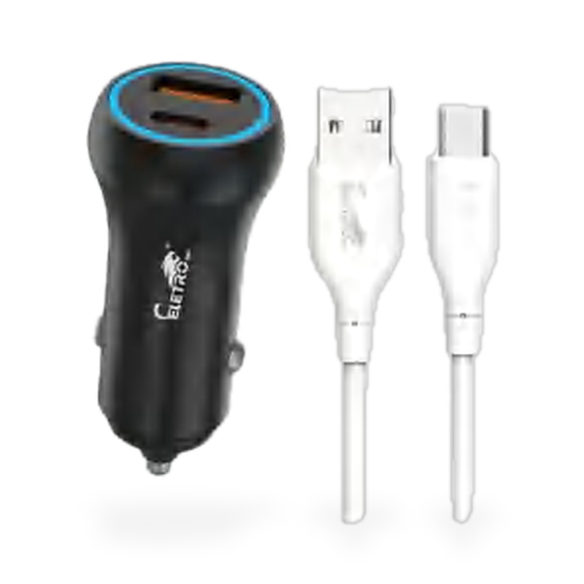 Kit carregador veicular 50W 10A com cabo USB-C, 1 m, preto e cinza