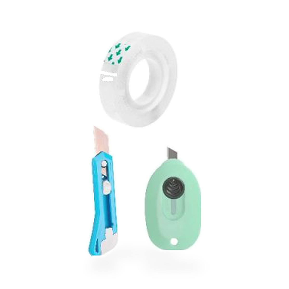 Kit mini estilete oval, estilete 78 mm e fita adesiva transparente
