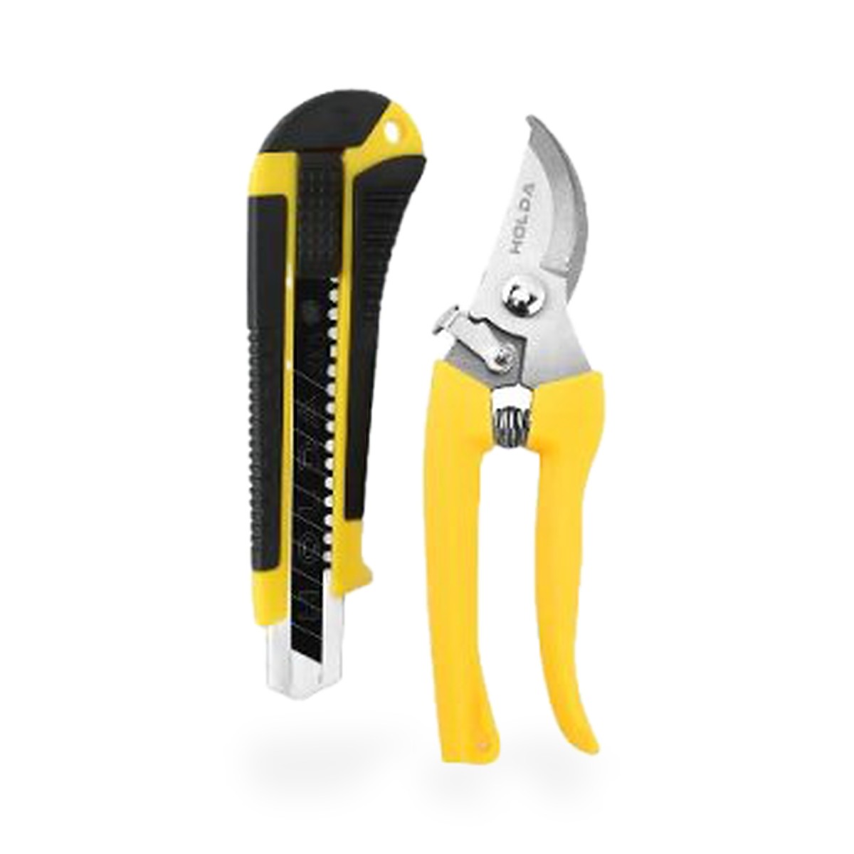 Kit tesoura de poda e estilete, amarelo e preto, 2 peças