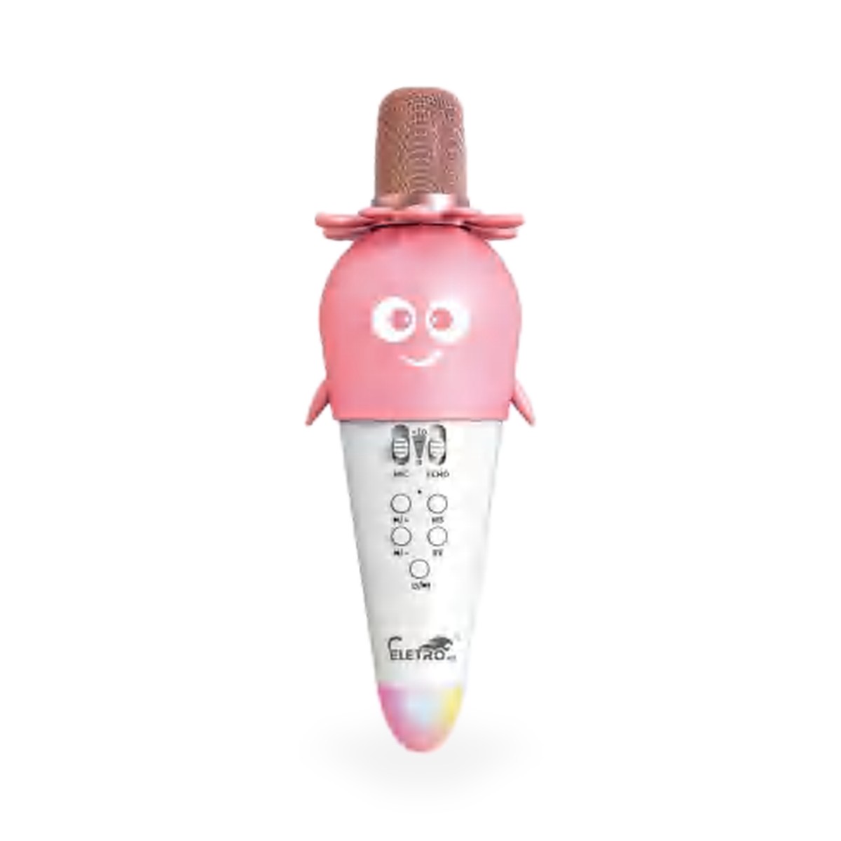 Microfone karaokê Bluetooth 15W formato cenoura com luz RGB