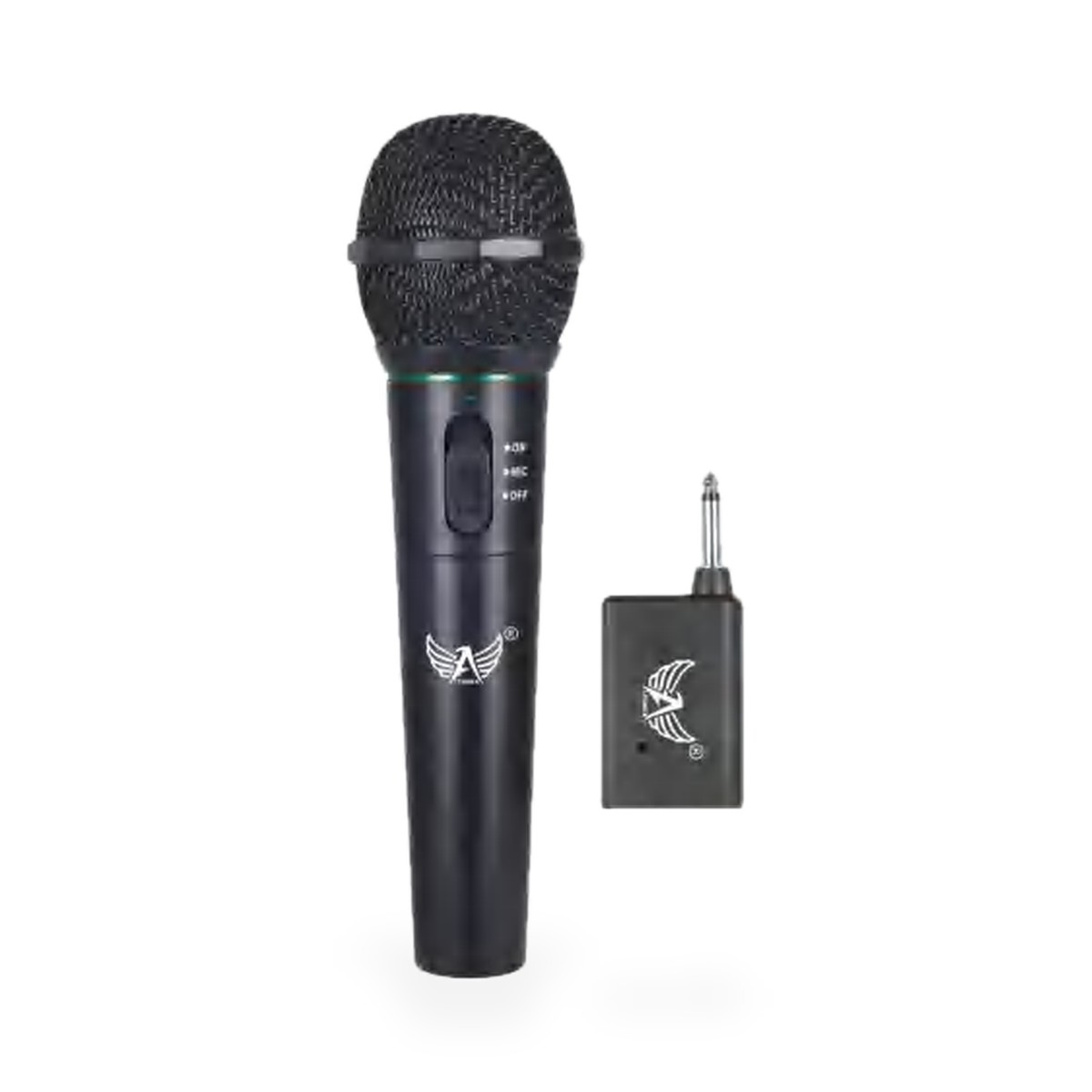 Microfone sem fio com receptor plug-in P10, alcance de 15 a 20 m
