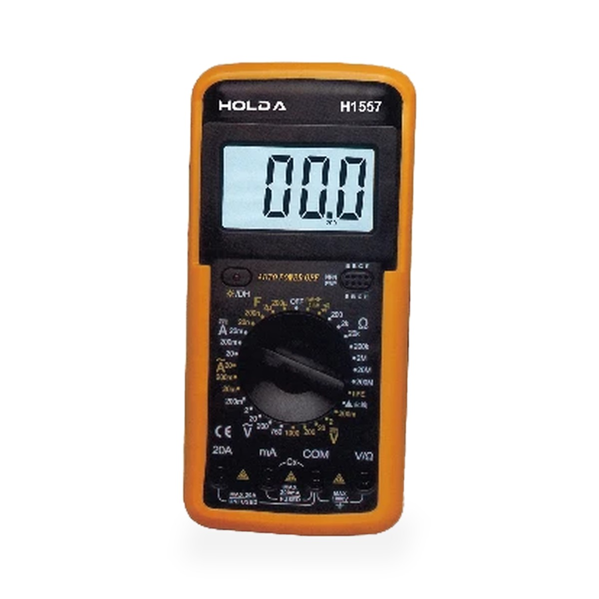 Multímetro digital Holda com capa laranja e suporte 45°, 1000V CC, 20A