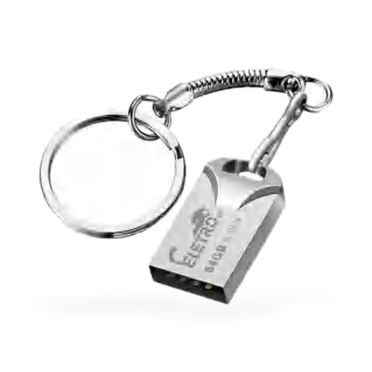 Pendrive 64 GB mini de metal prateado com chaveiro antiperda