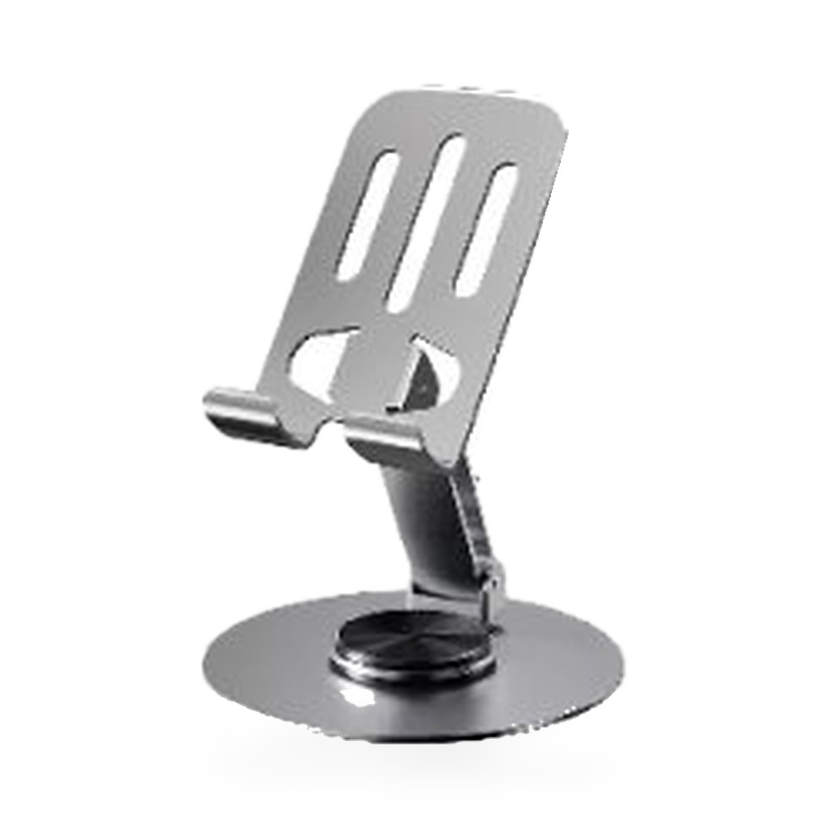 Suporte de mesa giratório em metal para celular e tablet, cinza e roxo