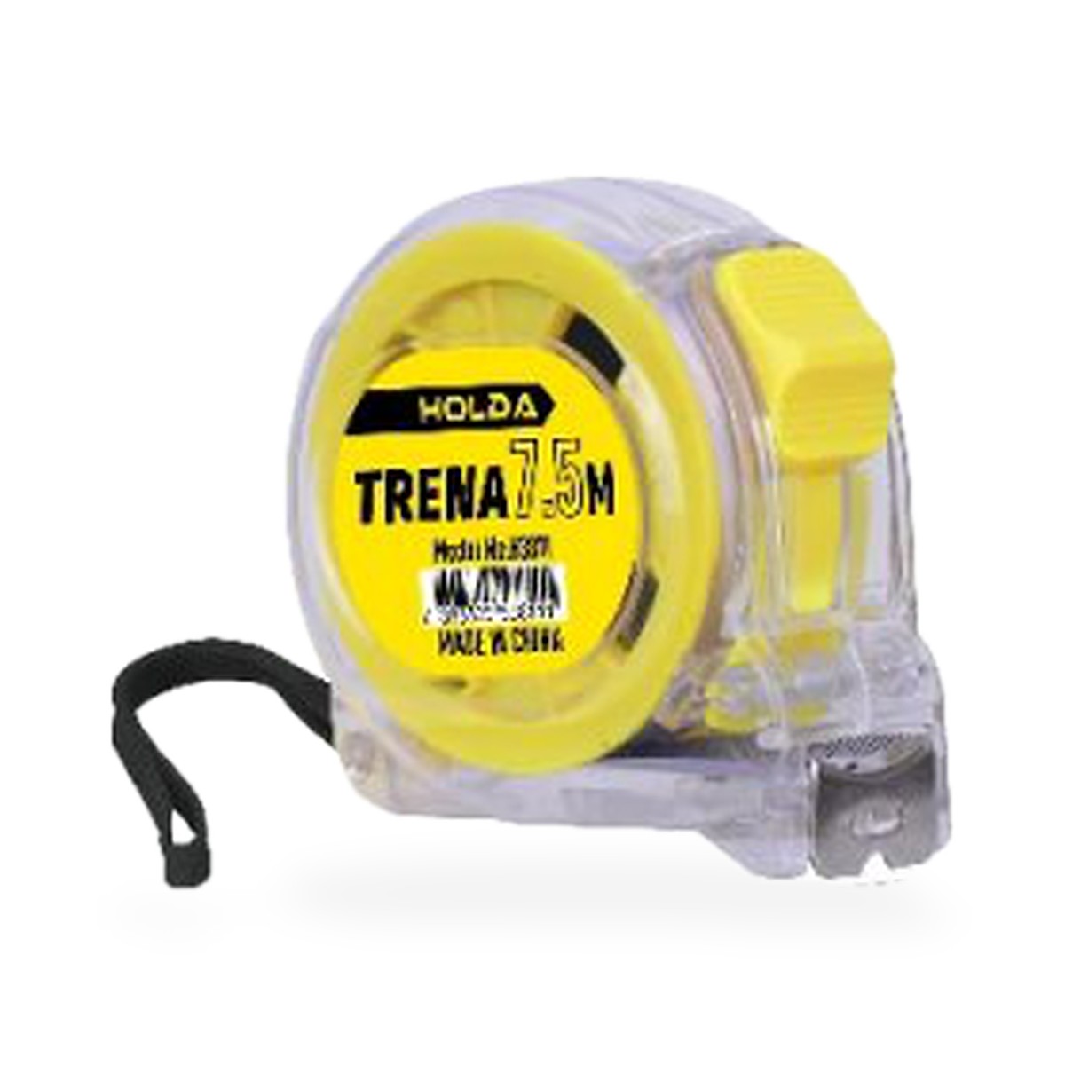 Trena métrica 7,5 m x 25 mm com corpo transparente e clipe de cinto